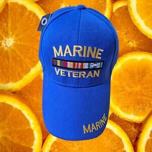 NWT DF Bright Blue Marine Veteran Adjustable Baseball Hat Cap
